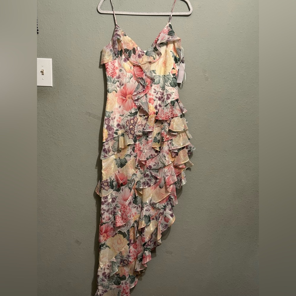 NWT DRESS THE POPULATION Josefina Dress Floral
Ruffle Detail Gown in Ivory Multi - Picture 9 of 16